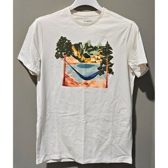 Goodfellow Men's Medium 38/40 Hammock Mountain Vacation Theme Cream Color SS Tee - Picture 1 of 8